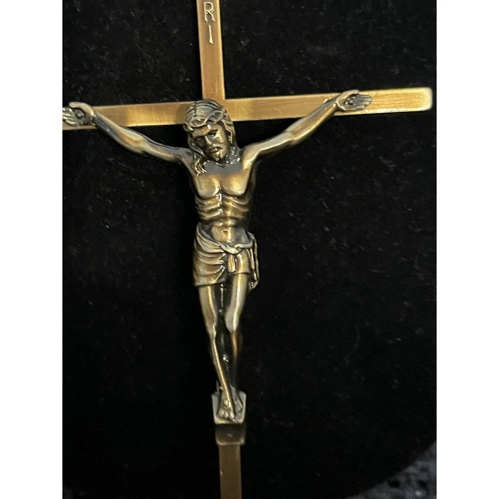 Vintage INRI Jesus Christ Brass Crucifix Cross Wall‎ Decor- ARMS- PARIS